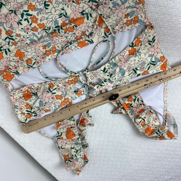Women's 2XL XXL Orange White Floral Open Back One Piece Swimsuit Swimwear Frill - Picture 8 of 13